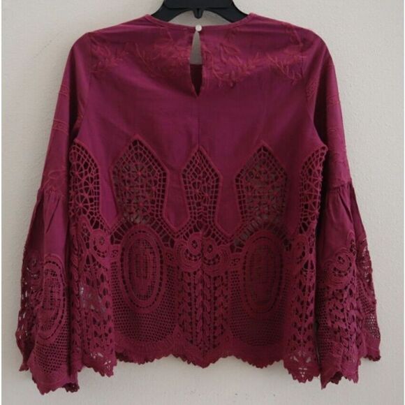 Chloe Oliver x Anthropologie Women's Sz XS Purple Lace Embroidered Boho Blouse - Picture 2 of 12